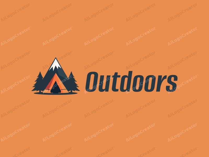 modern design features a stylized camping tent and mountain peak, combined with a clean background and a harmonious composition.