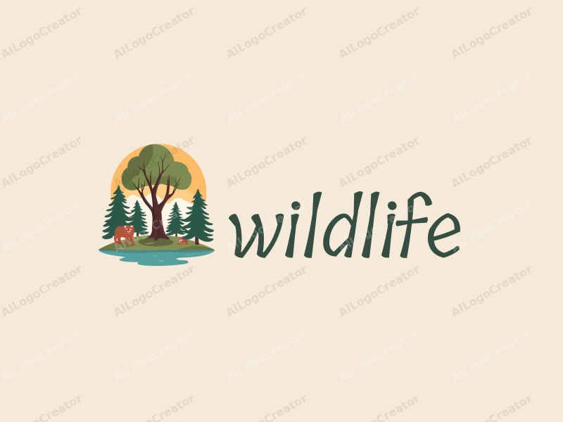 playful design features stylized wildlife, sequoia trees, and natural landscapes combined with a clean background.