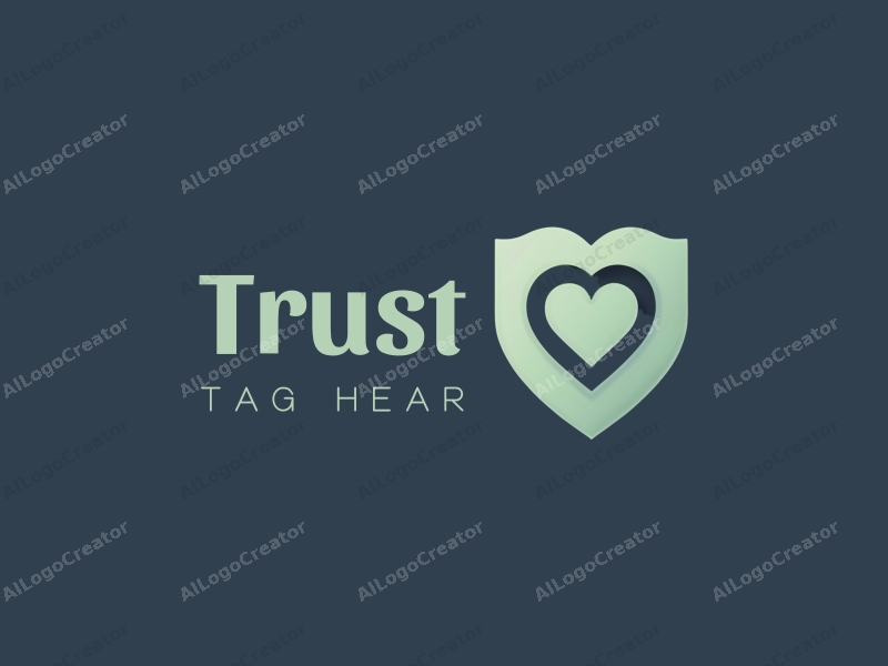 a modern minimalist design featuring a stylized shield and heart symbol, representing trust and safety, combined with a clean background in blue and green tones.