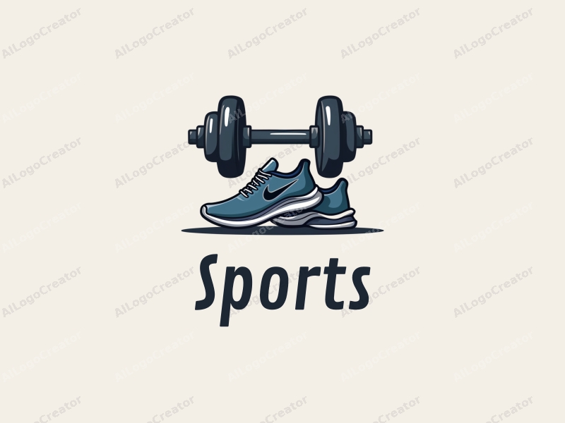 a modern design featuring a stylized dumbbell and running shoes, combined with a clean background and a focus on fitness elements.