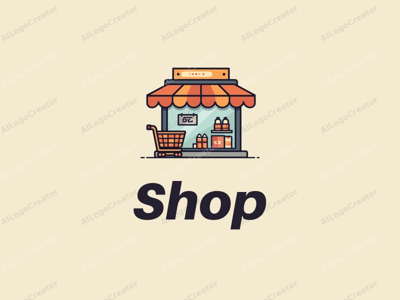 modern design features a stylized shop front, a shopping cart, and product shelves, combined with a clean background.