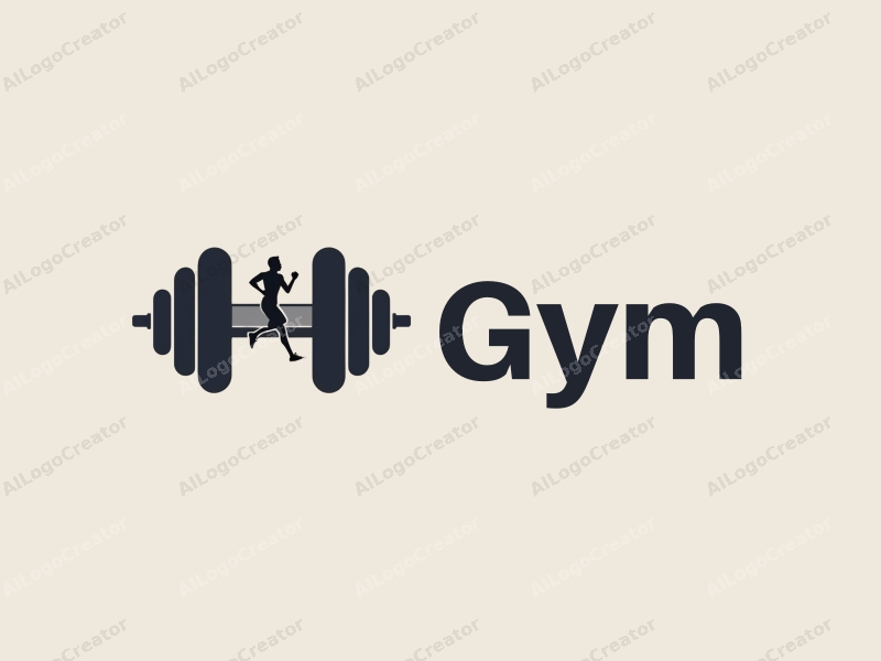 modern design features a stylized dumbbell and a dynamic runner silhouette, combined with a clean background and a harmonious layout.