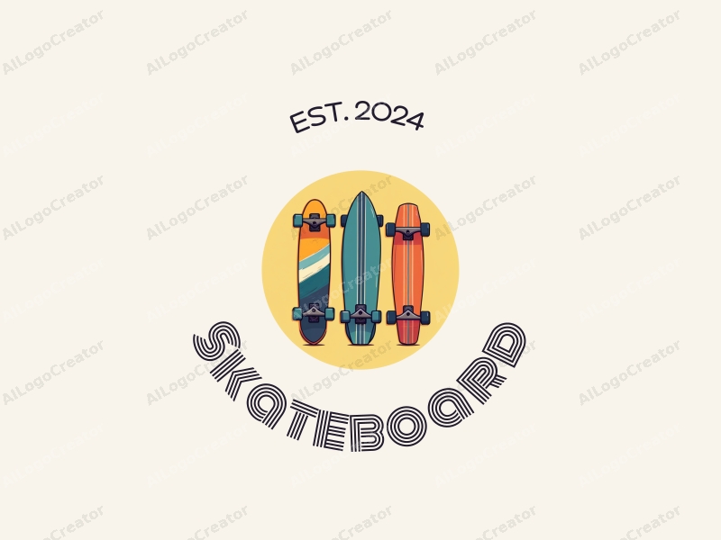 playful design features vibrant skateboards, stylized surfboards, and hoverboards combined with a clean background.