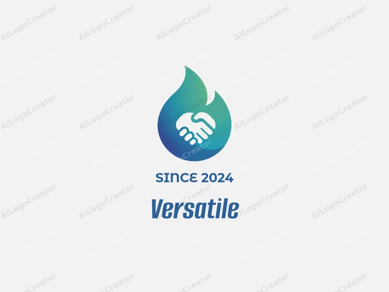 modern design features a flame and a handshake symbolizing adaptability and multifunctionality, combined with a clean background in blue and green tones.