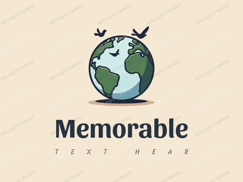 playful design features a stylized globe with flying birds, representing memories and travel, combined with a clean background.