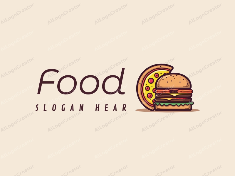 a modern design featuring a vibrant and colorful representation of a pizza and a burger, combined with a clean background and a harmonious layout.