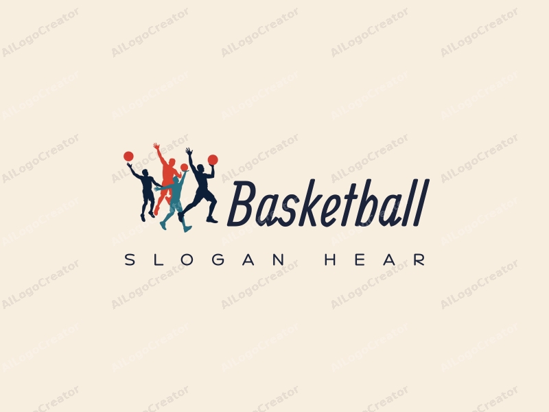 playful design features a dynamic basketball silhouette, an athlete in mid-dunk, and a shooting pose, combined with a clean background.