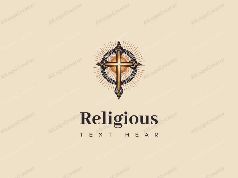 vintage design features a prominent cross symbol surrounded by sacred elements and radiant light, combined with a clean background.