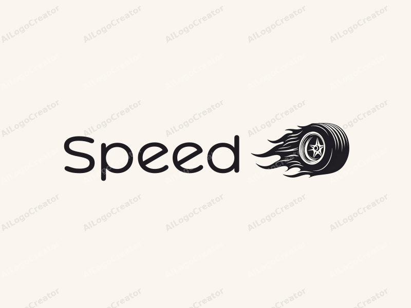 a modern design featuring dynamic lines representing speed, a stylized engine and tire, combined with a clean background to emphasize power and motion.