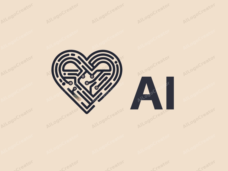 minimalist design features a stylized heart intertwined with circuit patterns, representing intelligence and algorithms, combined with a clean background.