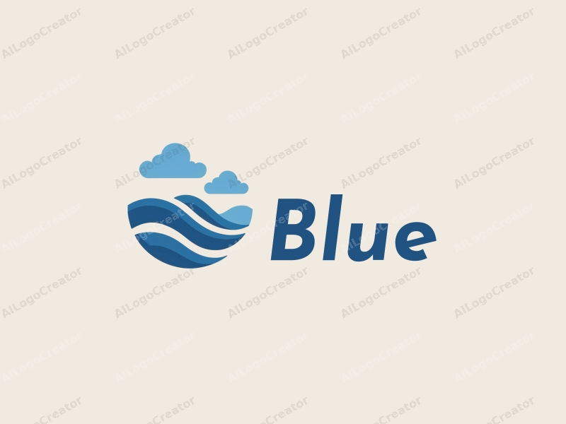 minimalist design features stylized waves and clouds, a serene ocean and sky theme combined with a clean background.