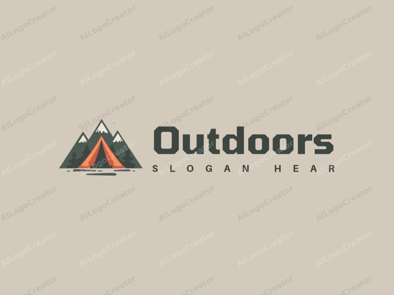 modern design features a stylized camping tent and mountain peak, combined with a clean background and a harmonious composition.