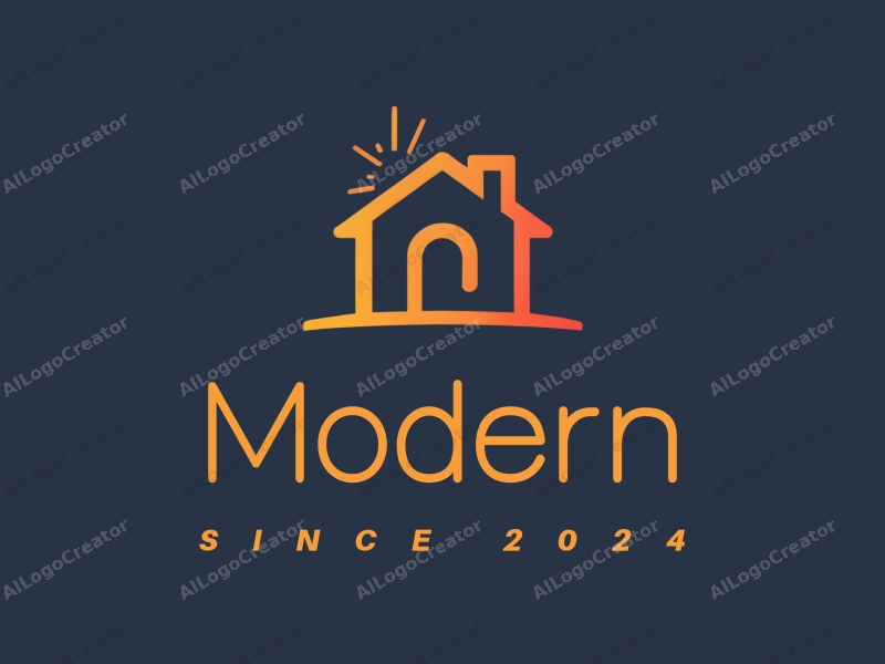 minimalist design features a stylized house silhouette and innovative lighting elements, combined with a clean background and a tag style approach.