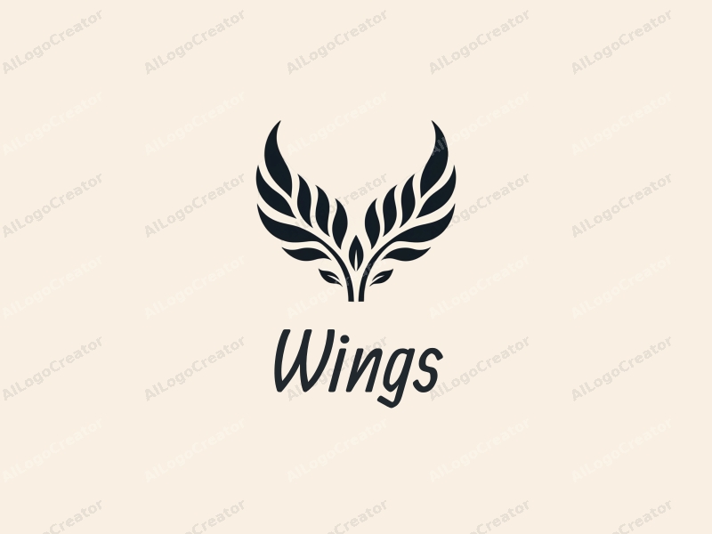 playful design features stylized wings intertwined with leaves, representing flight and creativity, combined with a clean background.