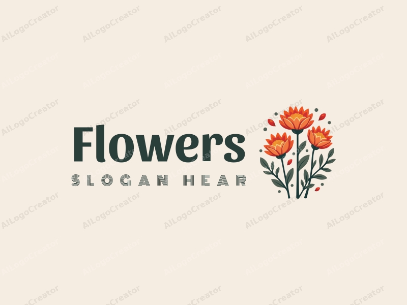 playful design features vibrant flowers and petals, stylized chrysanthemums with leaves, combined with a clean background and a harmonious composition.