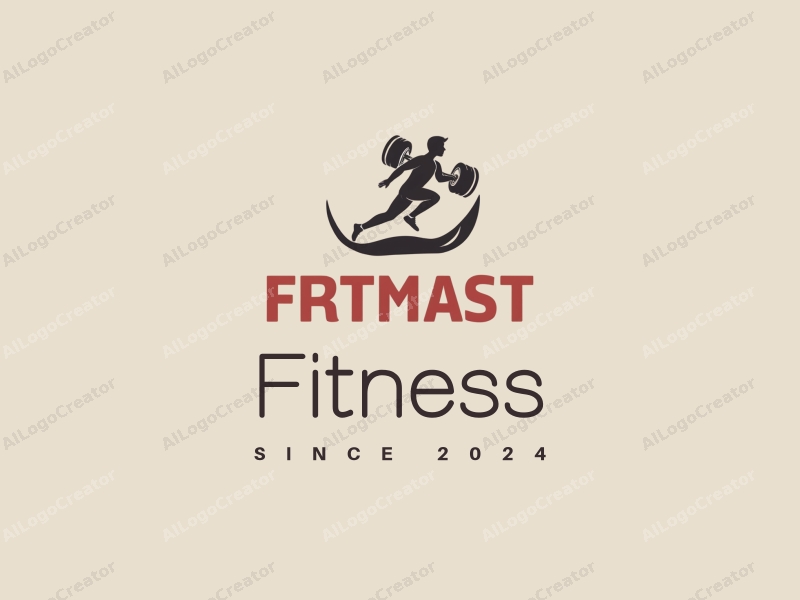 a modern design featuring a stylized dumbbell and a dynamic running figure, combined with a clean background and a harmonious layout.