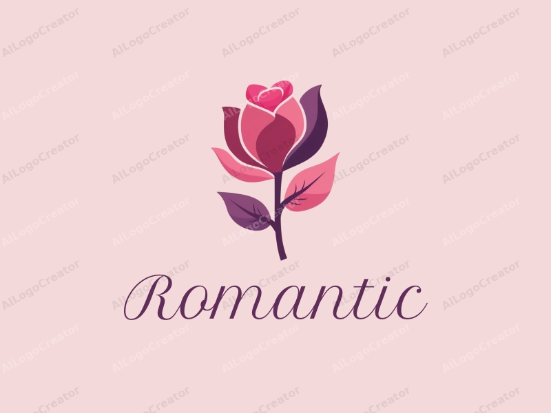 playful design features a stylized rose intertwined with a heart shape, incorporating pink and purple colors, combined with a clean background.