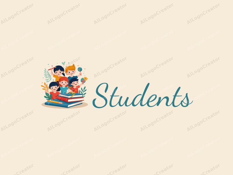 playful design features vibrant colors, stylized students and school elements, along with books and paintbrushes, combined with a clean and harmonious background.