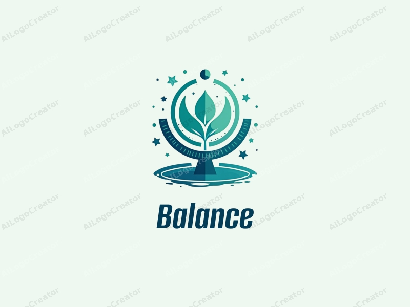 a modern design featuring elements of balance and harmony, incorporating sports and network motifs, with a clean background in blue and green tones.