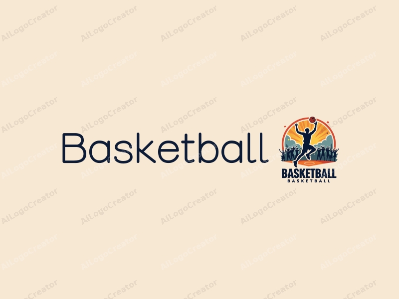 playful design features a stylized basketball, an energetic athlete in motion, and a cheering crowd, combined with a clean background.