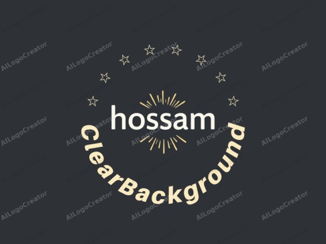 極簡設計特點為簡單文字與符號，以光環效果風格化呈現'hossam'，並結合乾淨透明的背景。