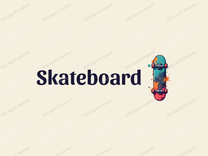 playful design features a vibrant skateboard silhouette with dynamic spray paint elements, combined with a clean background.