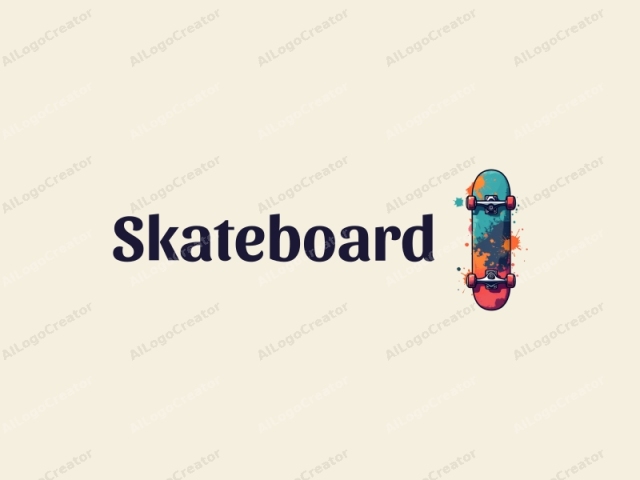 ein heiteres Design mit einer lebendigen Skateboard-Silhouette mit dynamischen Sprühfarbelementen, kombiniert mit einem sauberen Hintergrund.