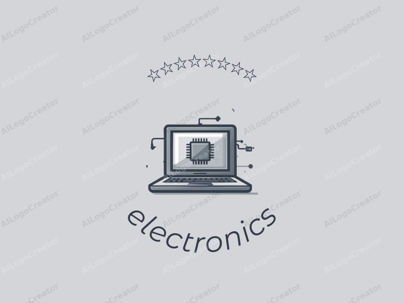 a modern design featuring a stylized electronic device and computer, incorporating elements like a chip and keyboard, with a clean silver color scheme and a harmonious composition.