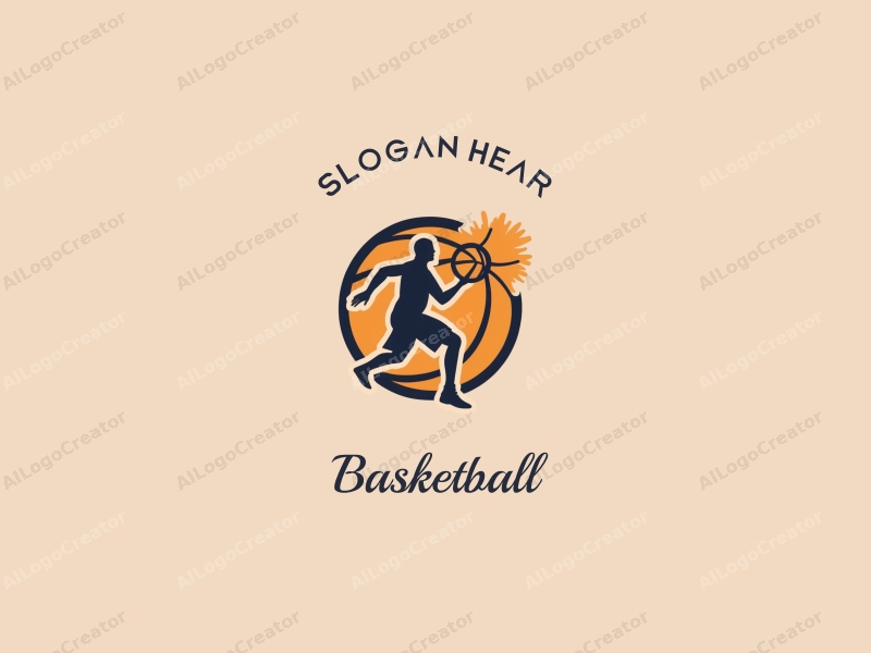 playful design features a stylized basketball, an athlete in motion, and a sun element combined with a clean background.