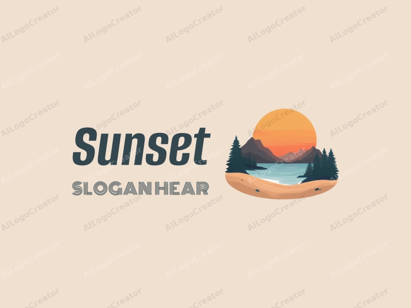 a serene landscape featuring a sunset over the ocean, with mountains in the background and a sandy beach in the foreground, using a natural and romantic design approach combined with a clean and tranquil atmosphere.