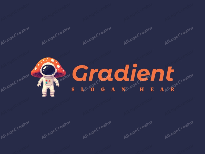 a modern design featuring a stylized astronaut and a vibrant mushroom, utilizing a gradient transition with a clean background.