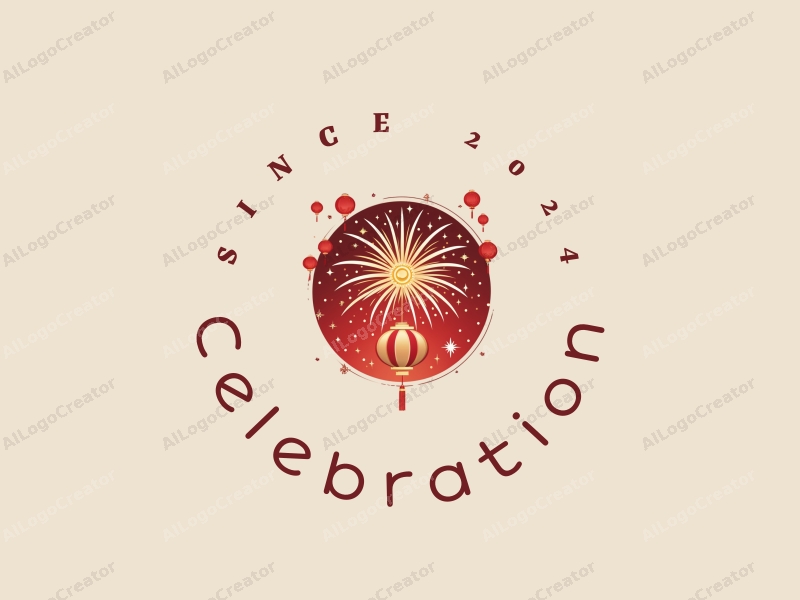 a cheerful design featuring vibrant fireworks and red lanterns, combined with a festive atmosphere, using a minimalist approach with a clean background.