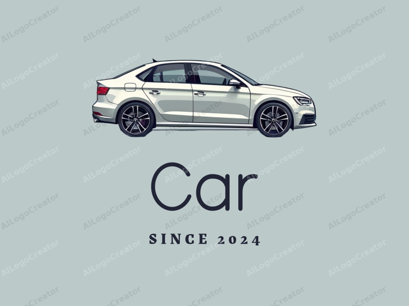 modern design features a sleek sedan silhouette, stylized tire and engine elements, combined with a clean background and a harmonious composition.