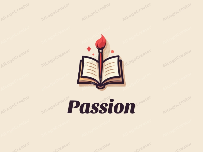 playful design features a vibrant red paintbrush and an open book, symbolizing passion and enthusiasm for art and education, combined with a clean background.