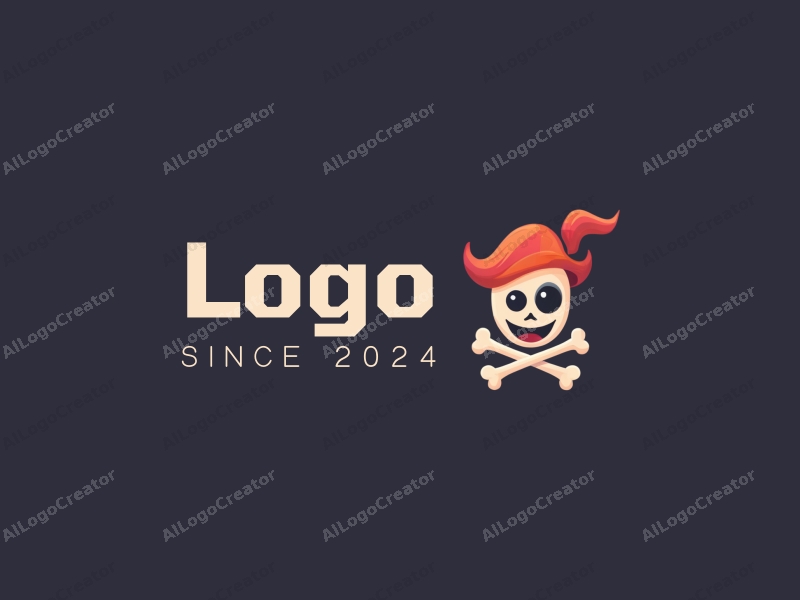 modern design features a stylized pirate flag and a cheerful smiley face, combined with a clean background and a minimalist approach.