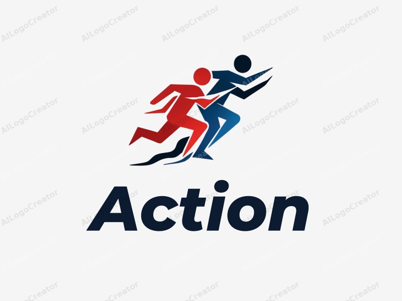 dynamic design features stylized figures in motion, representing sprinting and leaping, with a vibrant color palette of red, blue, and black, combined with a clean background.