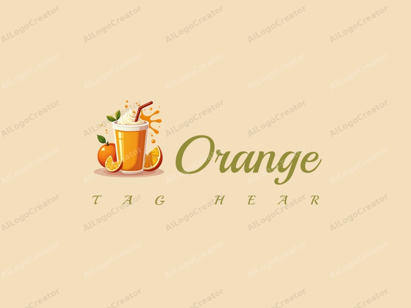 playful design features a vibrant orange, a stylized juice splash, and a cheerful drink cup, combined with a clean background.