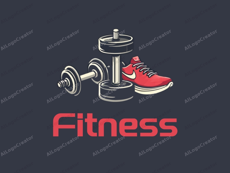 modern design features a stylized dumbbell and running shoes, combined with a clean background and a harmonious layout.