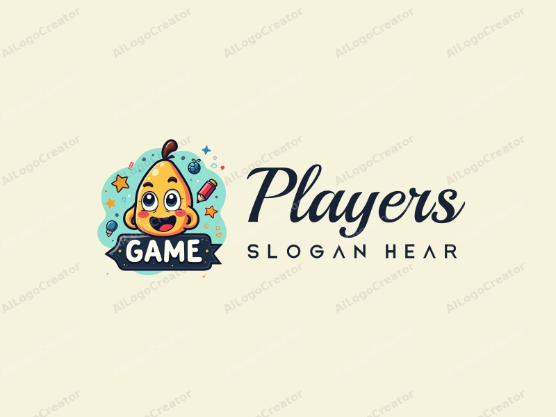 playful design features a vibrant player character, whimsical game elements, stars scattered around, and a stylized pen, combined with a clean and engaging background.