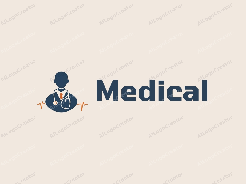 modern design features a stylized hospital silhouette, a doctor figure, a stethoscope intertwined with a heartbeat line, combined with a clean background.