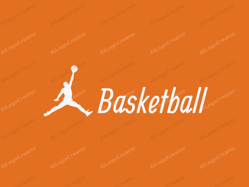 playful design features a dynamic silhouette of a jumping athlete with a basketball, incorporating bold orange tones and a clean background for a vibrant and energetic feel.