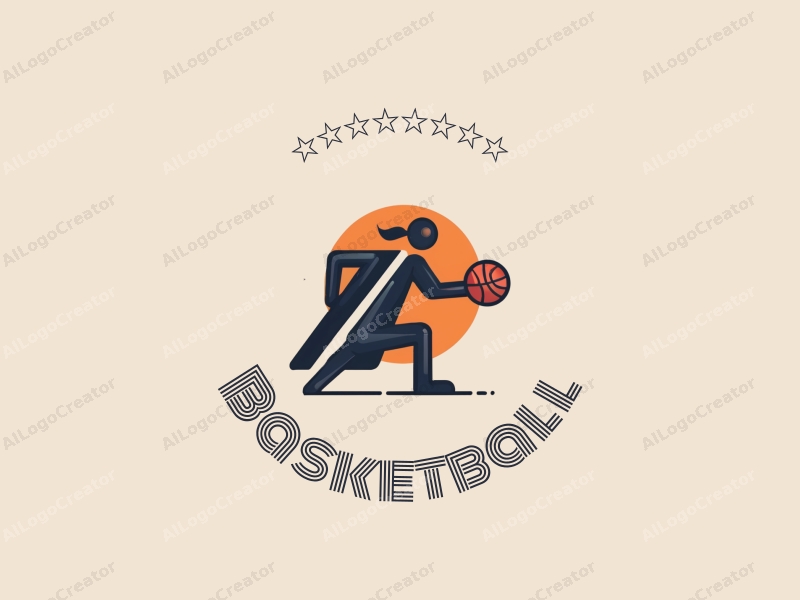 playful design features a stylized basketball and an athlete in motion, combined with a clean background.