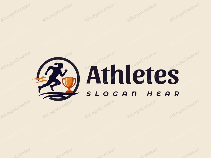 modern design features a dynamic athlete in motion, a stylized trophy, and a running theme combined with a clean background.