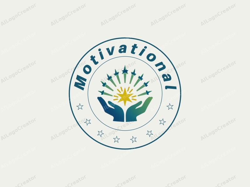 a modern design featuring stars and rays of light symbolizing motivation and inspiration, combined with a clean background in blue and green colors.