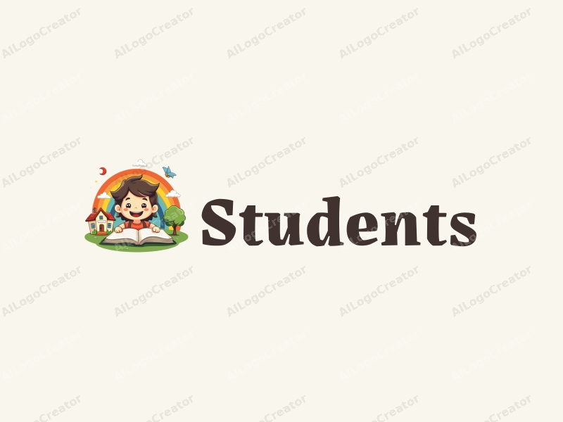 playful design features a cheerful student character, a stylized school building, an open book, and a vibrant rainbow, combined with a clean background.