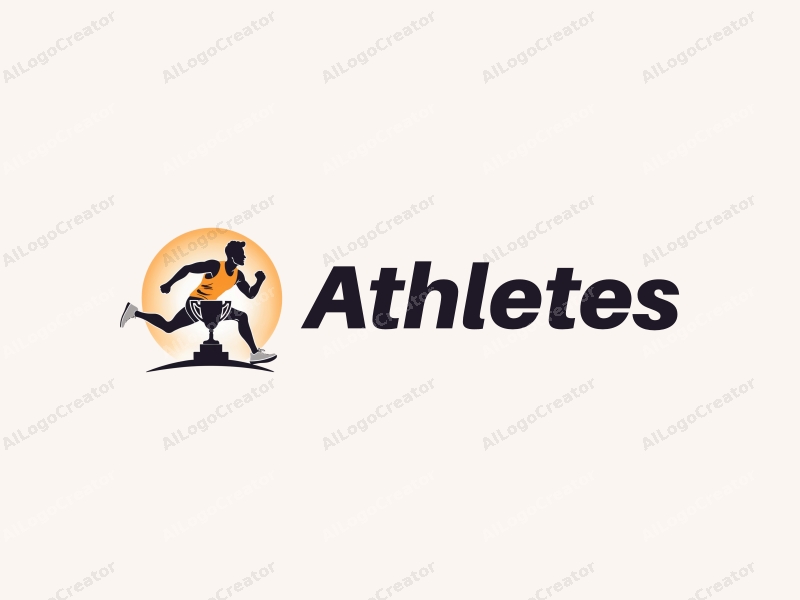 a modern design featuring a dynamic athlete in a sprinting pose, a stylized trophy, and a clean background, emphasizing movement and achievement.