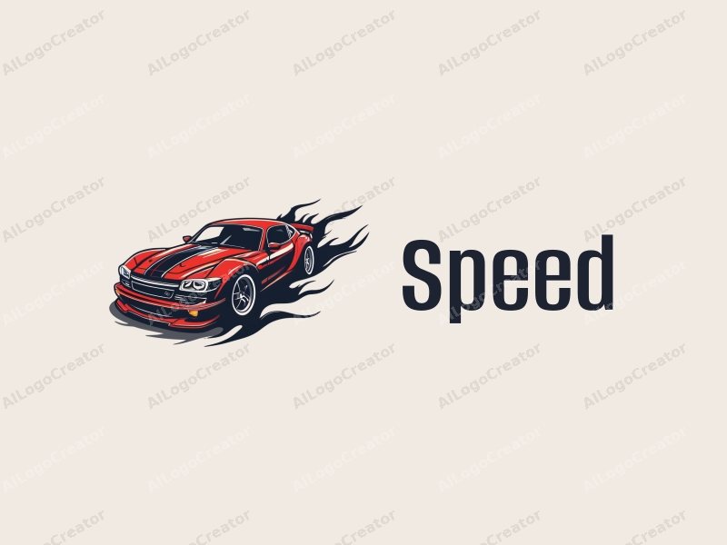 modern design features dynamic lines representing speed, a stylized engine silhouette, and a racetrack element combined with a clean background.