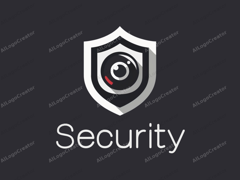 modern design features a stylized shield and surveillance camera, combined with a lens element, creating a cohesive and clean composition on a simple background.