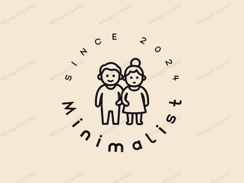 minimalist design features simple line drawings of a family, including an elderly person and a child, symbolizing care and love, combined with a clean background.