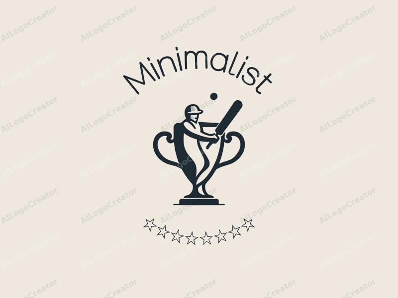 minimalist design features a stylized cricket player in action, a sleek trophy, and a linear design approach combined with a clean background.